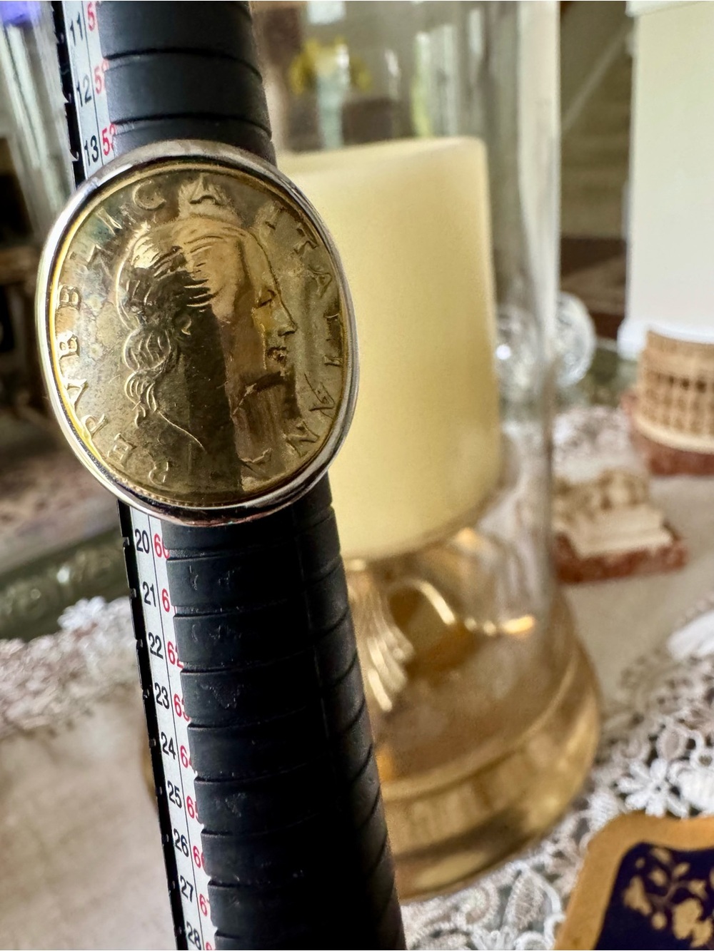 Milor Silver Over Bronze Italian Lire Gold-Toned Coin Cigar Band Ring Size 8